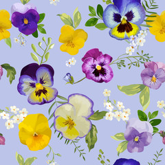 Pansy Flowers Background - Seamless Floral Shabby Chic Pattern 