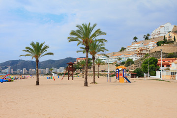 Sandy beach in city. Cullera, Spain