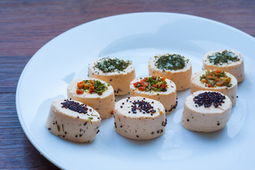 Fresh cheese with salmon, vegetable and herb