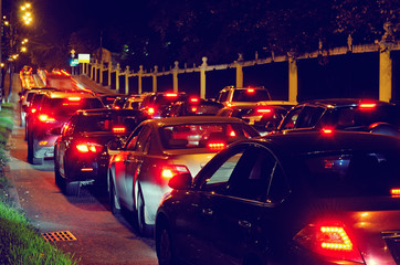 Night traffic jam on a city street