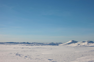 Fototapeta na wymiar the Arctic landscape. snow plain and sky