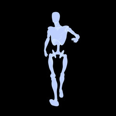 a computer rendered illustration of a blue glowing manikin in a power walking pose