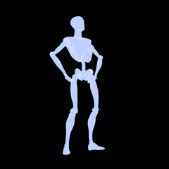 a computer rendered illustration of a blue glowing manikin in a standing proud pose