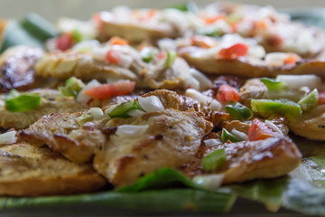 prepared chicken with vegetables, selective focus on center