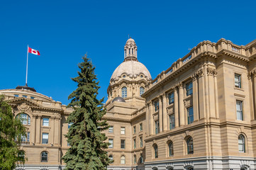 Exterior facade of The Alberta Legislature Building in Edmonton.