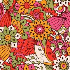 Tuinposter Hand drawn seamless pattern with floral elements.  © ceramaama
