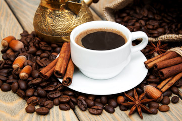 coffee cup and metal turk