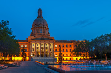 Exterior facade of The Alberta Legislature Building in Edmonton.