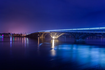 Kyiv Metro bridge at night. Ukraine.