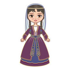 Fototapeta premium girl in the Georgian suit. Georgia. Character. Vector drawing on white background. Isolated image.