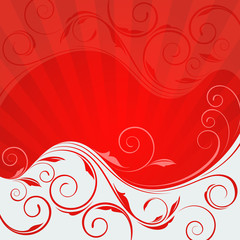 Abstract floral wave red and white vector background.
