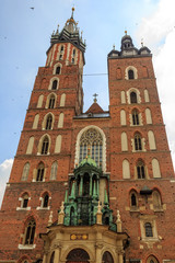 Saint Mary Basilica at the Market square in the Old town of Krak - obrazy, fototapety, plakaty
