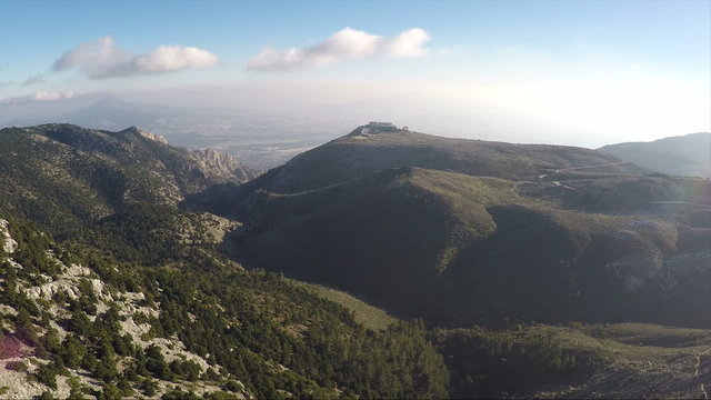 Flying over the mountain with good weather.