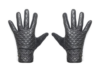 Men's black leather gloves isolated on white