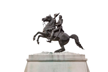 A statue of President Andrew Jackson riding his horse by Clark Mills, in Layfayette Square,...