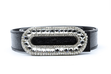 Black Women's belt with a buckle gem isolated on white
