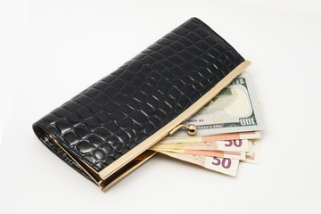 purse with money isolated on white