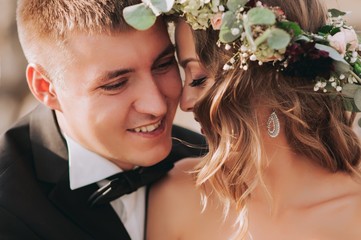 portrait of a girl and couples looking for a wedding dress, a pi