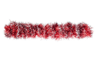Christmas red silver tinsel. Isolated on a white background.