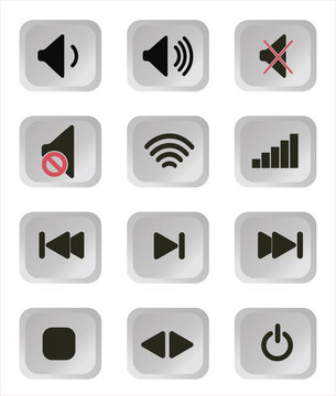 Audio music player black buttons icon set