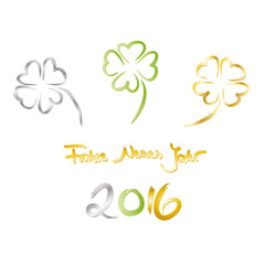 Obraz premium Silvester - Drei vierblättrige Kleeblätter - Frohes Neues Jahr - Glückwunschkarte zum Jahreswechsel 2016 