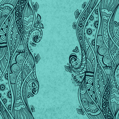 Handmade Abstract pattern background in Zen-doodle style on grunge blue
