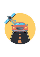 car and satellite circle icon with shadow