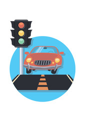 car and semaphore circle icon with shadow