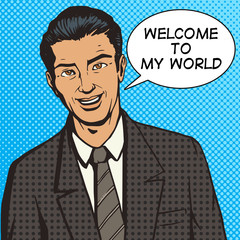 Successful businessman pop art style vector 