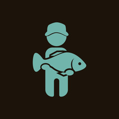 Fisherman catch big fish icon