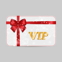 Ornamental VIP Card with Shiny red satin ribbon bow on white lac