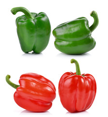 red and green pepper over white background