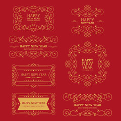 Set of vector golden vintage New Year badges, labels and design