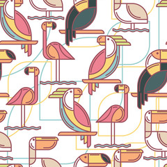 Seamless pattern with tropical birds.