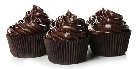 Chocolate cupcakes isolated on white
