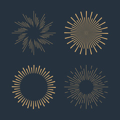 Fototapeta premium Zestaw złotych promieni słonecznych vintage liniowych