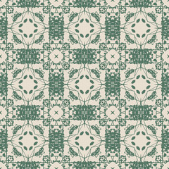 Abstract seamless pattern in two colors.
Hand drawn ornamental wallpaper or textile pattern in trendy colors, vector format. Drop it into your swatches palette and fill your shapes with the pattern. 