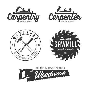 Carpentry emblems, badges, design elements.
