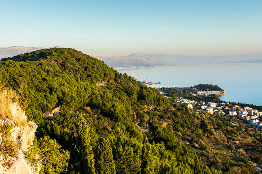 Coastline of city Split from Marjan hill, Croatia.