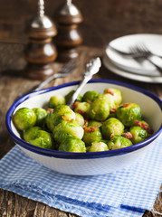 Glazed Brussels Sprouts with Whisky and Double-Smoked Bacon