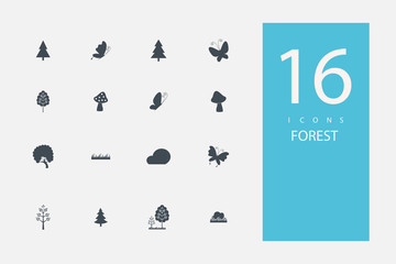 collection of icons in style flat gray color on topic forest