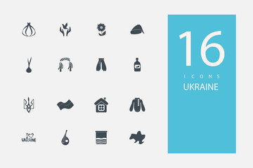 collection of icons in style flat gray color on topic Ukraine