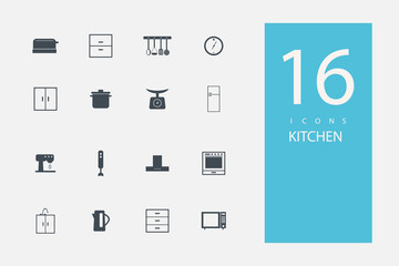 collection of icons in style flat gray color on topic kitchen