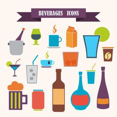 multicolored icons with tape on the topic beverages