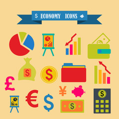 multicolored icons with tape on the topic business