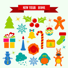 multicolored icons with tape on the topic New Year 