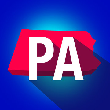 Pennsylvania PA Letters Abbreviation Red 3d State Map Long Shado
