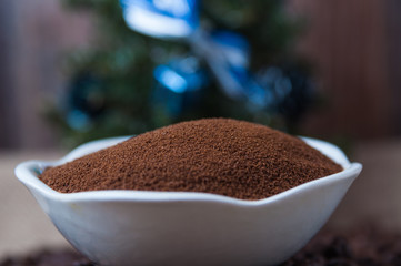 Instant Coffee and decorative Christmas tree