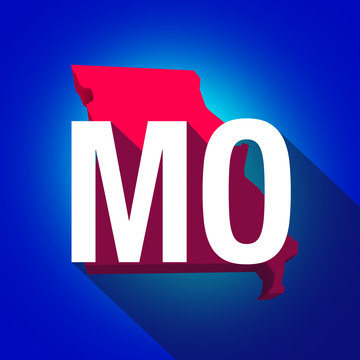 Missouri MO Letters Abbreviation Red 3d State Map Long Shadow