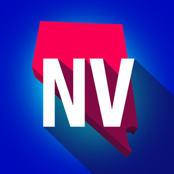 Nevada NV Letters Abbreviation Red 3d State Map Long Shadow